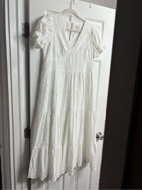 Sail to Sable White Eyelet Tiered Midi Dress